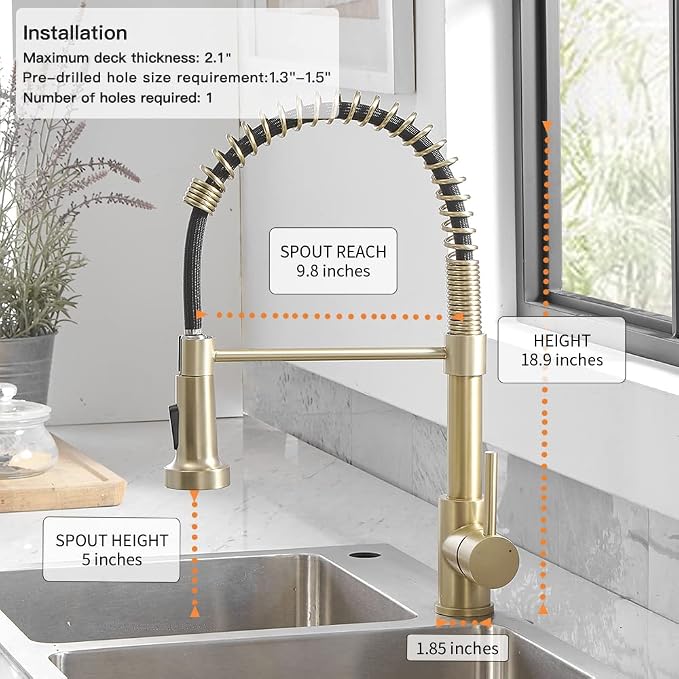 Kitchen Faucets with Pull Down Sprayer 304 Stainless Steel Industrial Single Handle One Hole Faucet for Farmhouse Camper Laundry Utility Rv Wet Bar Sinks Gold 9009K