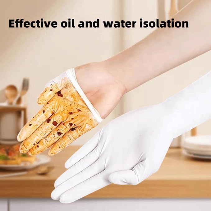 16 inch Nitrile Disposable Gloves Long Sleeved Blue 6Mil Durable Waterproof Latex Free Cleaning Dishwashing 50PCS