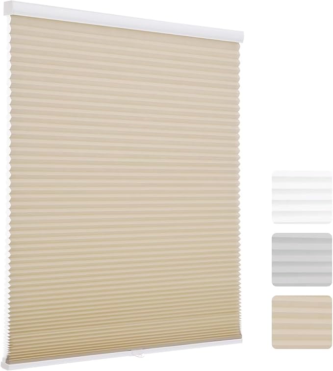 MYshade 1.5-Inch Cellular Cordless Light Filtering Shades, Honeycomb Window Blinds for Soft Daylight & Privacy, Thermal Insulation, Child Safe, Inside or Outside Mount (32" W x 72" H, Beige)