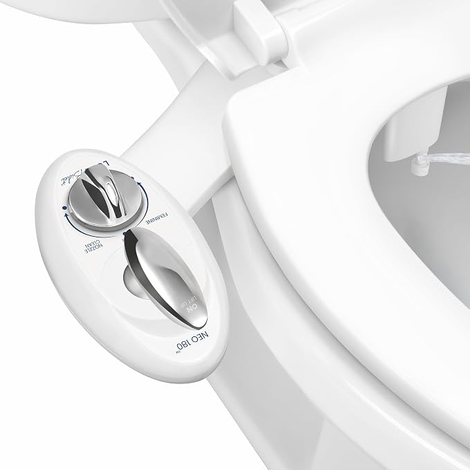 LUXE Bidet NEO 180 - Dual Nozzle, Self-Cleaning, Non-Electric Bidet Attachment for Toilet Seat, Adjustable Water Pressure, Rear & Feminine Wash, with Lever Control (White)