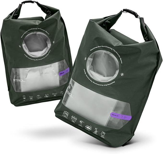 ETROL Wash Bag Portable Washing Machine, Lightweight Manual Washing Machine for Travel, Camping, Laundry, Baby Clothes, Non-Electric, With Bottom Water Outlet and Compartment - L, Green，2PCS