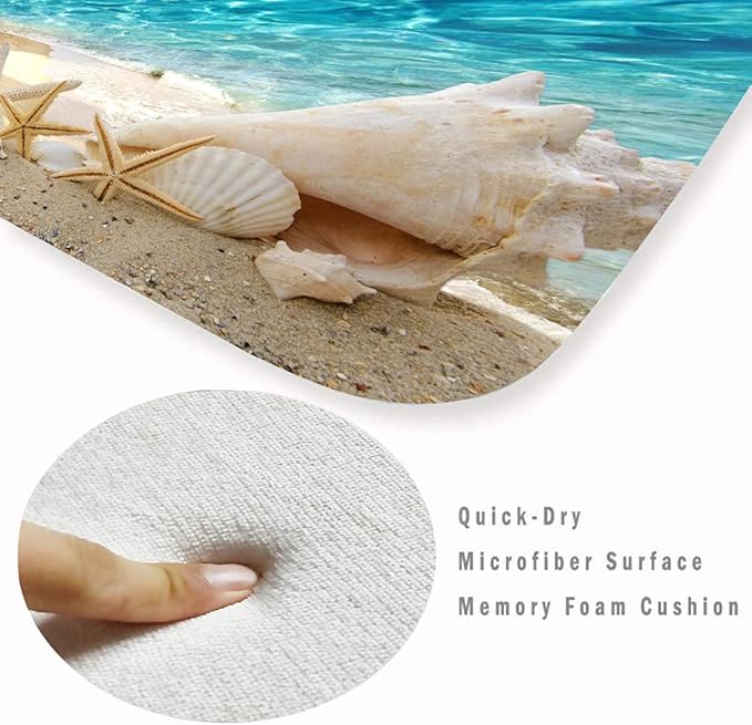 WODEJIA Non Slip Bath Rugs Sponge Foam for Bathroom,Soft Flannel Mat Rug for Living Room, Absorbent Water Clearance MatS for Forlaundry Room and Kitchen,Ocean Beach Themed Carpt 59x24 Inches