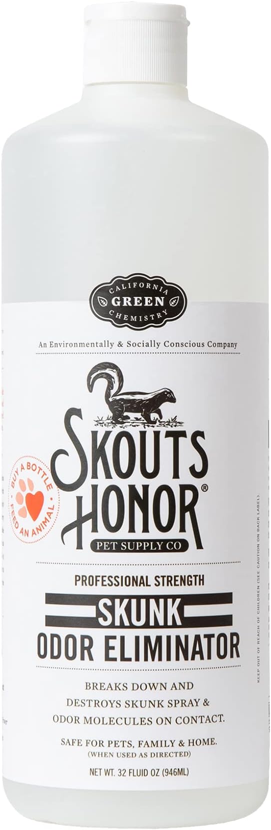 Skout's Honor Skunk Odor Eliminator for Pets, Indoor, and Outdoor Surfaces – Eliminate Skunk Spray Odor, Eco-Friendly, Cruelty-Free Solution for Pets and Surfaces, 32 oz