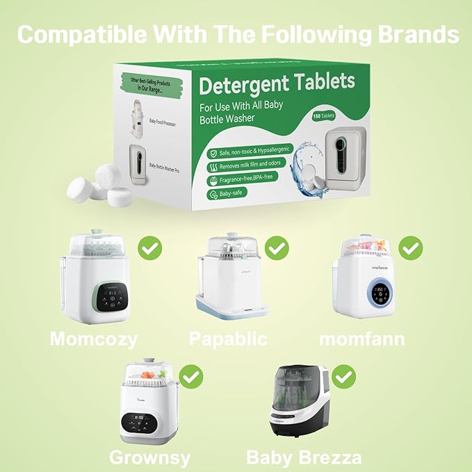 ICUIRE Detergent Tablets 150 Pcs for Momcozy, Baby Brezza, MOMFANN Bottle Washer, Compatible with Most Brands & ICUIRE Baby Bottle Washer