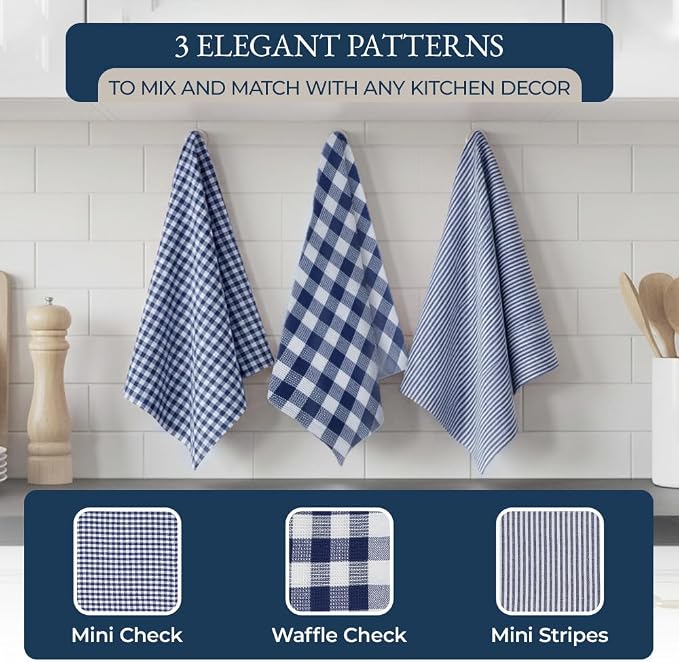 LANE LINEN Flour Sack Towels & Kitchen Towel Set 20 Pc - Premium Cotton Tea Towels for Bread Baking, Super Absorbent Dish Cloths for Washing Dishes, Multipurpose Kitchen Rags & Oven Mitt Set - Indigo