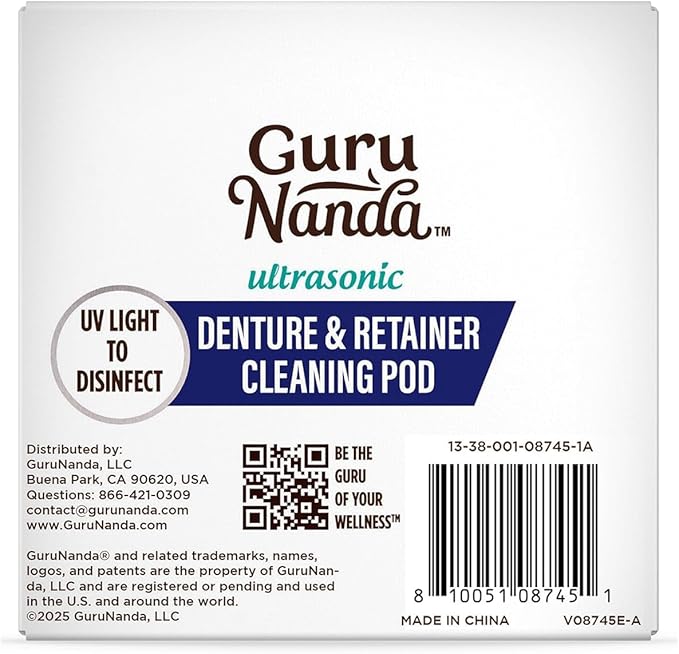 GuruNanda Retainer & Aligner Cleaning Pod for Retainers, Dentures, Mouthguards, Aligners, & Jewelry, 3 Modes, 45kHz Ultrasonic Retainer Cleaner, 190 ml capacity