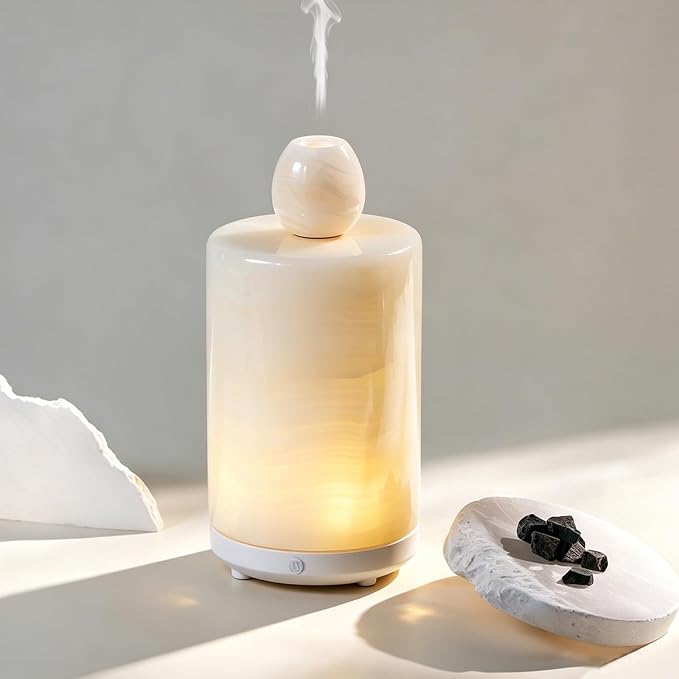 Marble Essential Oil Diffuser Bottle Empty Aromatherapy Reed Diffuser Fragrance Home Decor Bathroom Living Room Humidifier Gift Set Aroma Stone Spa Diffuser Jar(White Jade Marble,100, Milliliters)