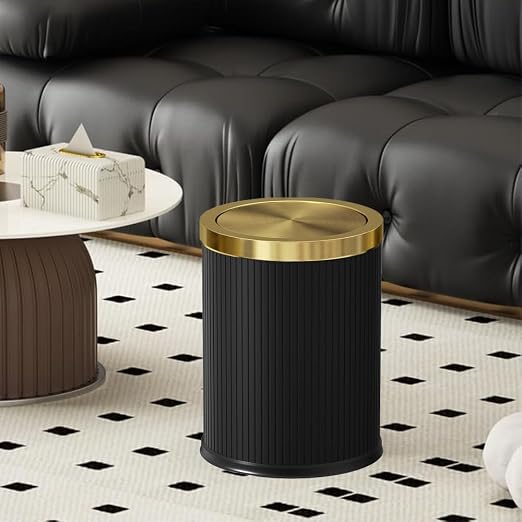 15L/4GAL Black Bathroom Trash can,Gold Bathroom Garbage can with lid，Small Trash Can with Flipping Lid, Garbage cans for Bedroom, Kitchen，Living Room.(15L-Black)