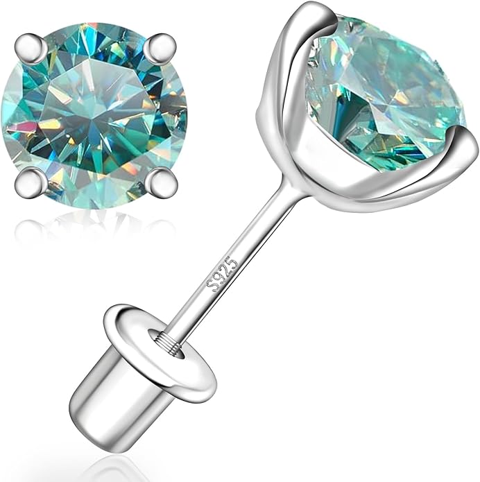 Moissanite Screw Back Earrings Studs - 0.2CT-4CT Moissanite Earrings for Women 925 Sterling Silver Piercing Real Colorful Moissan Hypoallergenic Jewelry Ear Stud Gifts