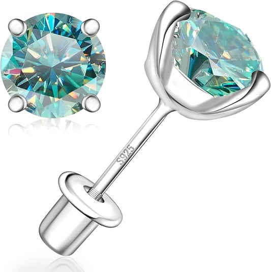 Moissanite Screw Back Earrings Studs - 0.2CT-4CT Moissanite Earrings for Women 925 Sterling Silver Piercing Real Colorful Moissan Hypoallergenic Jewelry Ear Stud Gifts