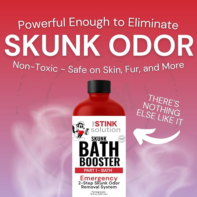 The Stink Solution Skunk Odor Eliminator for Dogs Natural Skunk Smell Remover Kit 16 oz Bath Booster & 16 oz Pomegranate Spray Pet Safe Skunk Odor Remover, Skunk Deodorizer & Skunk Spray Neutralizer