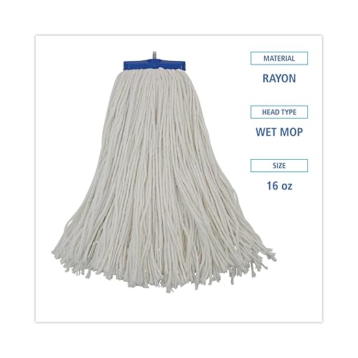 Boardwalk UNS 716R Cut-End Lie-Flat Wet Mop Head, Rayon, 16oz, White (Pack of 12)