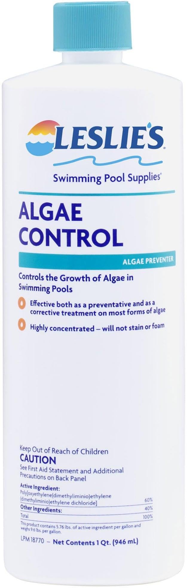 Leslie's Algae Control Pool Algaecide and Algae Preventer for Swimming Pools and Spas - Non-Staining, Non-Foaming Formula - Prevents Algae Growth - 1 Quart