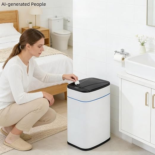 Garbage Can with Lid, Intelligent Sensor Opening and Closing, Small Garbage Can for Living Room, Bedroom, Kitchen and Bathroom (1, Square Black)