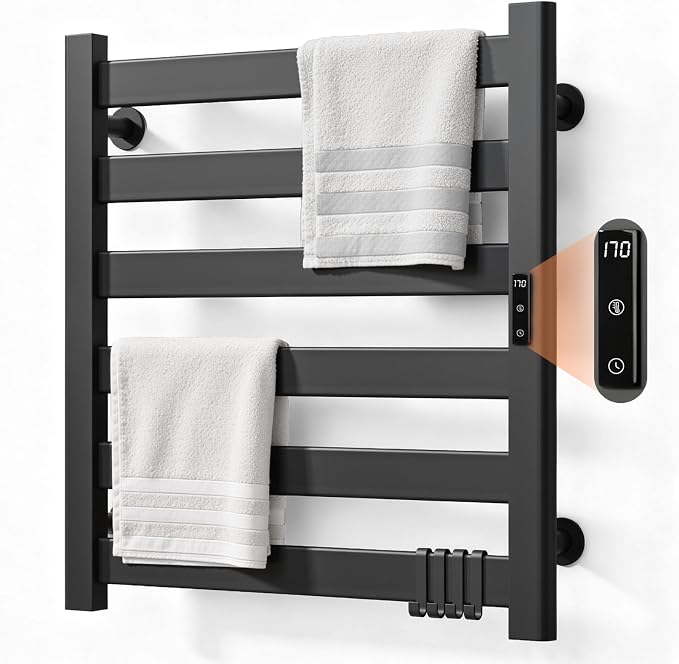 Heated Towel Rack for Bathroom - 6 Bars Towel Warmer Rack Wall Mounted with Intelligent Touch Screen Timer & Temperature Multi-Level Adjustments for Bathroom Shower Hot Tub Spa, Black