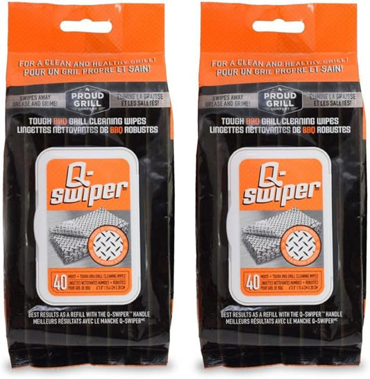 Proud Grill Q-Swiper Grill Cleaning Wipes - Bristle & Wire Free BBQ Cleaner, Heavy Duty Degreaser Wipes, Grease & Grime Remover for Outdoor Barbecue Grills - Mothers Day Gifts, 80 Count (2x40), 2-Pack