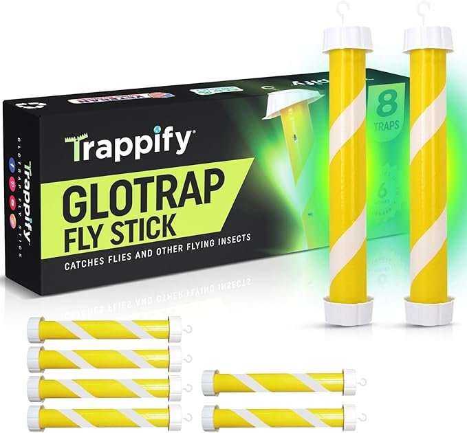 Glow-in-The-Dark Flies Stick by Trappify: Indoor & Outdoor Flying Insect Trap | Water-Resistant Sticky Traps for Fruit Fly Traps for Indoors and Fly Trap Indoor (8 Pack)