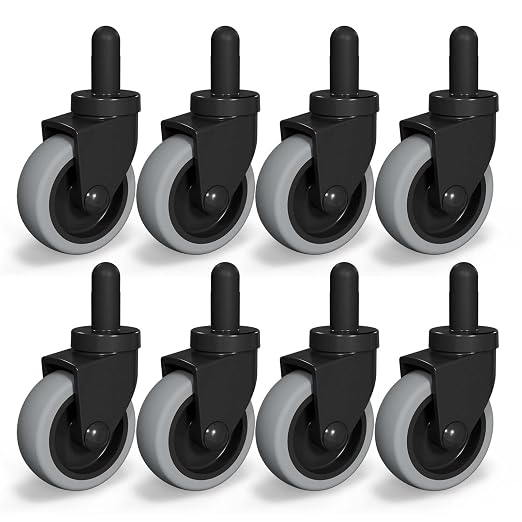AAGUT Mop Bucket Replacement Casters 3" Set of 8 fits Rubbermaid Commercial Models & WaveBrake, Swivel Bayonet Caster Wheels, Thermoplastic Rubber Black (Floor Safe)