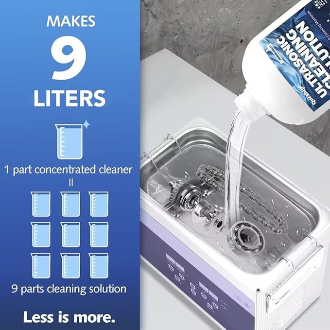 Makes 2.2 Gallons Concentrated Ultrasonic Cleaner Solution - Safe for All Metals Ultrasonic Carburetor Cleaner, Ultrasonic Cleaning Solution for Engine Parts, Removes Dirt & Grease (32 Ounces)