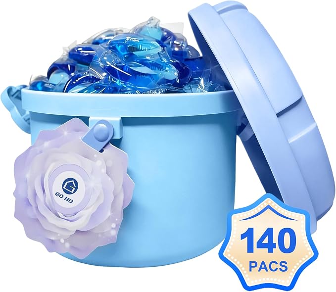 140-Count Laundry Detergent Pacs, 5-in-1 Powerful Clean, Stain Remover, Color Protector, Fabric Care, Deep Hygienic Clean, HE Compatible