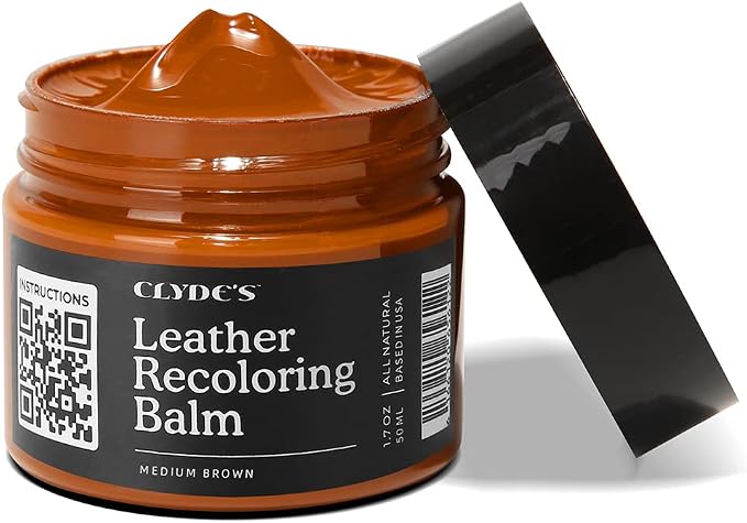 Clyde's™ Leather Company Leather Recoloring Balm – Color Restore & Scratch Repair Kit for Faded Leather Furniture, Car Seats, Sofa & Vinyl | 23 Colors | Non-Toxic Dye