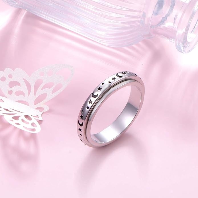 S925 Sterling Silver Spinner Fidget Anxiety Worry Relieving Boredom ADHD Autism Band Rings