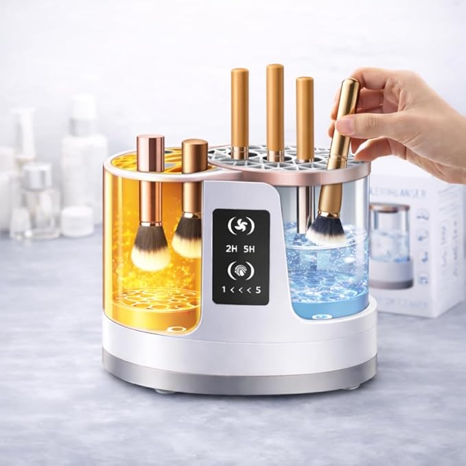 Automatic Makeup Brush Cleaner Machine with Automatic Cleaning and Drying Functions Portable Makeup Brush Cleaner for All Size of Makeup Brushes Gifts for Makeup Lovers