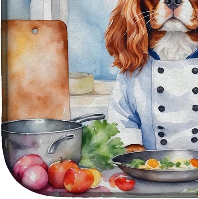 Caroline's Treasures DAC6228DDM Cavalier Spaniel The Chef Dish Drying Mat Absorbent Dish Drying Mat Pad for Kitchen Counter Dish Drainer Mat for Countertop, 14 x 21", Multicolor