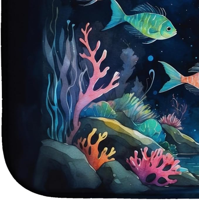 Caroline's Treasures Bioluminescent Fish Dish Drying Mat Absorbent Dish Drying Mat Pad for Kitchen Counter Dish Drainer Mat for Countertop, 14 x 21", Multicolor