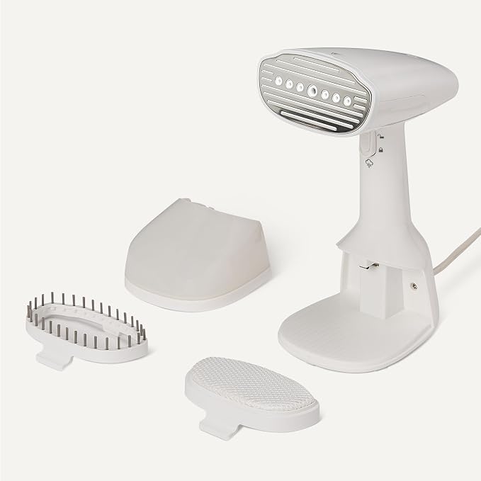Amazon Basics Handheld Garment Steamer for Clothes, 1500W Turbo Extreme Steam with Dual Steam Modes, Auto Shut-off, Fabric Accessories, White