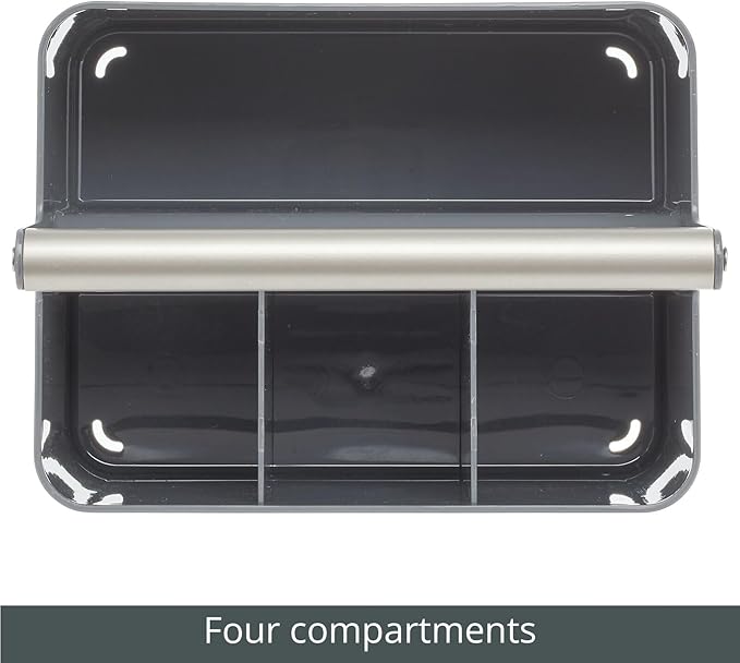 mDesign Plastic Shower Caddy Storage Organizer Utility Tote, Divided Basket Bin - Metal Handle for Bathroom, Dorm, Kitchen, Holds Soap, Shampoo, Conditioner - Aura Collection - Charcoal Gray/Satin