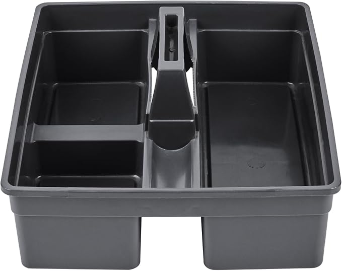 Restaurantware-RW Clean 15.2 x 13.2 x 6.7 Inch Cleaning Caddy, 1 Triple Compartment Cleaning Supply Caddy - With Handle, Crack-Resistant, Black Plastic Cleaning Basket, For Cleaning Supplies,