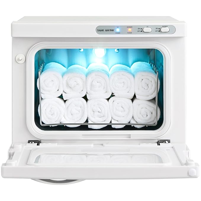 VEVOR Hot Towel Warmer, 8L Small Towel Warmer Cabinet with Clip & Stainless Steel Rack, Holds up 12 Towels, Portable All-Round Heating Cabinet for Spa, Barber, Manicures, Massage, Salon, White