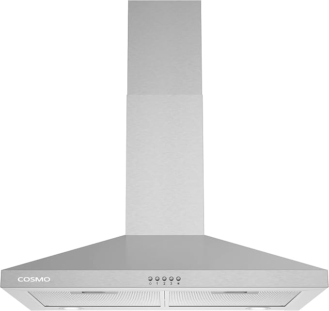 COSMO COS-63024P 30 in. Nebula Collection 250 CFM Ducted Wall Mount Range Hood, Button Control, LED Lights, Mesh Filters, Stainless Steel