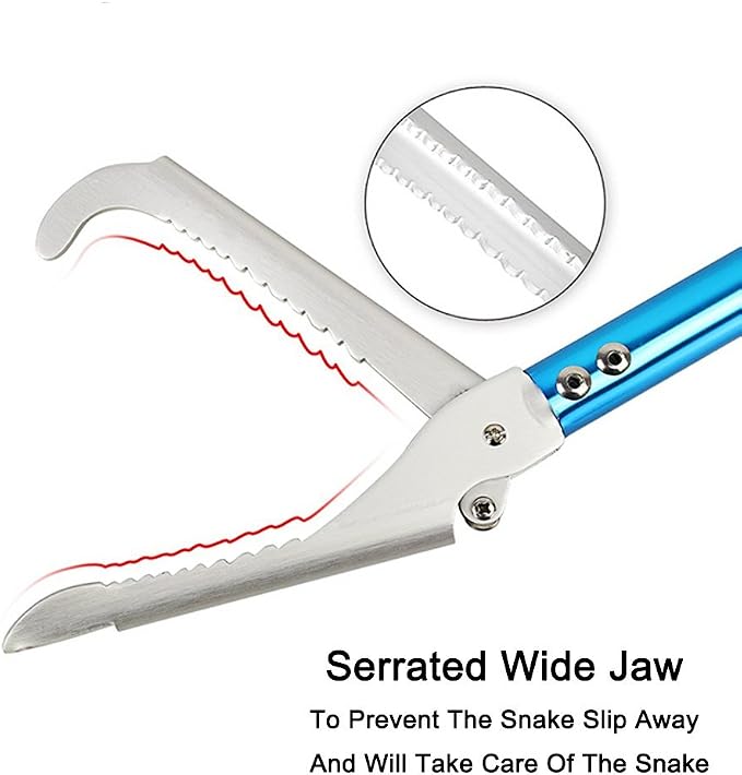 Snake Tong Catcher–Professional Reptile Rescue Grabber Aluminum Alloy with Wide Jaw Locking Mechanism and Comfort Grip for Safe Rattlesnake Control and Removal Tool (60inch Snake Tong)