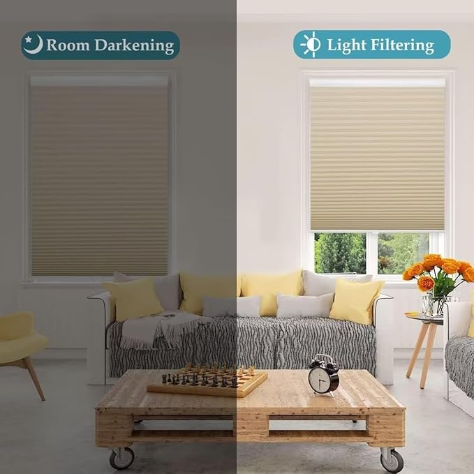 MYshade 1.5-Inch Cellular Cordless Light Filtering Shades, Honeycomb Window Blinds for Soft Daylight & Privacy, Thermal Insulation, Child Safe, Inside or Outside Mount (27" W x 48" H, Beige)