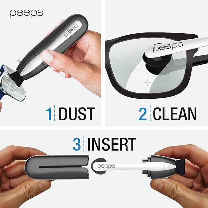 Peeps Glasses Cleaner - for Eyeglasses, Reading Glasses, and More - Lens Cleaner with Carbon Microfiber Tech-Injected Black-1 Count (Pack of 1)