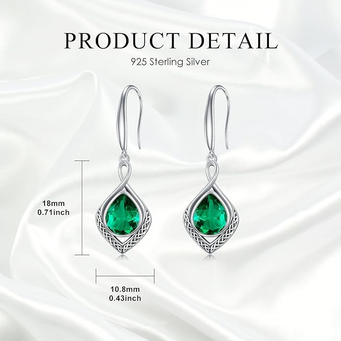 PELOVNY Celtic Knot Filigree Earrings for Women 925 Sterling Silver Moss Agate/Birthstone Infinity Earrings Birthday Christmas Jewelry Gifts for Mom Daughter Wife Sister