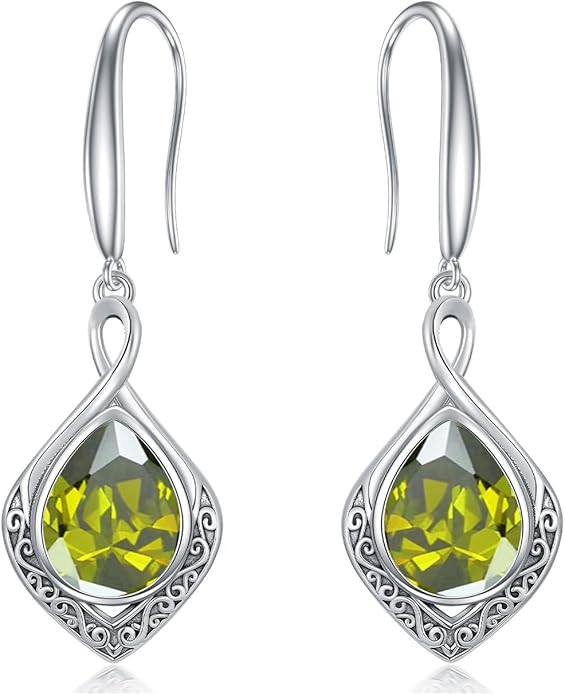PELOVNY Celtic Knot Filigree Earrings for Women 925 Sterling Silver Moss Agate/Birthstone Infinity Earrings Birthday Christmas Jewelry Gifts for Mom Daughter Wife Sister