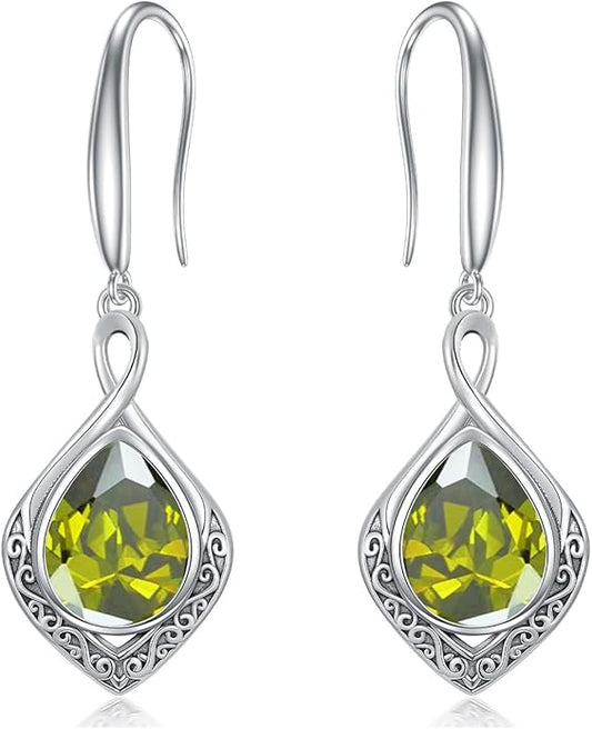 PELOVNY Celtic Knot Filigree Earrings for Women 925 Sterling Silver Moss Agate/Birthstone Infinity Earrings Birthday Christmas Jewelry Gifts for Mom Daughter Wife Sister