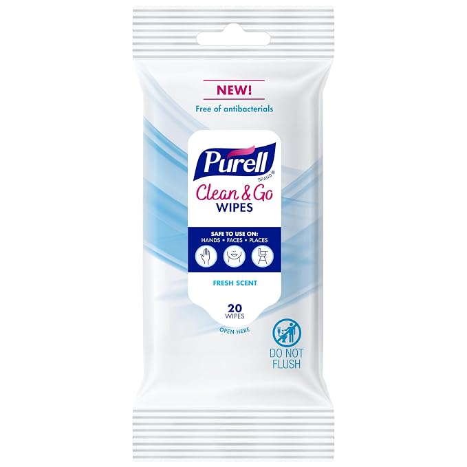 PURELL Clean & Go Cleaning Wipes, Skin and Surface, Fresh Scent, 20 Count Travel Pack (Pack of 12), 9269-12-CMR