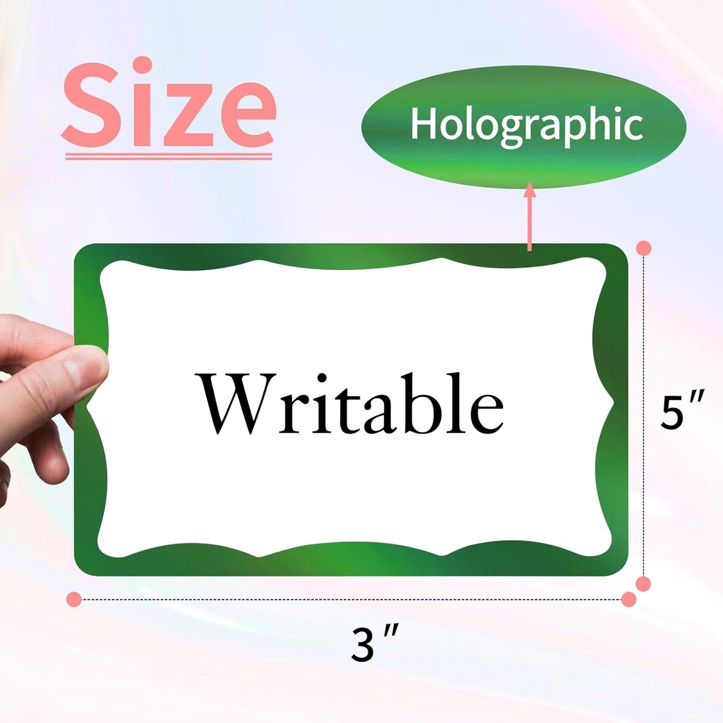 STARLIBOO Holographic Colored Labels Stickers, 3X5 Inch Removable Large Label Stickers for Moving Boxes and Storage Bins- Waterproof- Writable- Tear Resistant (Holographic Green