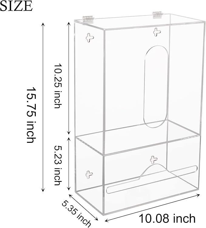 Trash Bag Dispenser Roll Holder for Plastic Bag, 2 in 1 Acrylic Garbage Bag Dispenser Organizer Holder for Cabinet, Wall Mount Kitchen Trash Can Liner Holder for Grocery Bag, Clear