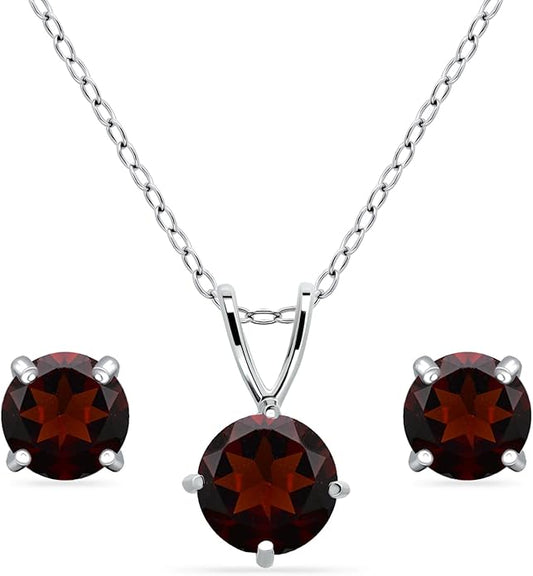 Jewelry Sets for Women, Necklace and Earring Sets for Women, Birthstone Jewelry, Genuine or Synthetic Gemstone, Round Solitaire, Pendant Necklace, Stud Earrings, Sterling Silver Jewelry or Gold Flash