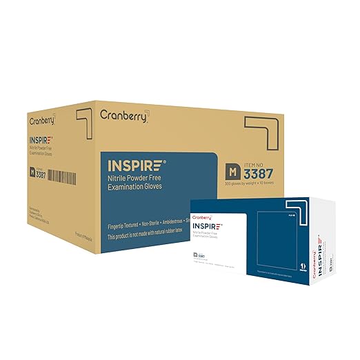 Cranberry USA CR3386case Inspire Nitrile Powder Free Exam Gloves, 2.0 mil, Aegean Blue, Small (Pack of 3000)