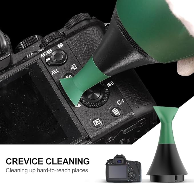 Electric Air Blower Kit, with 4 Soft Tip Silicone Replacable Nozzles, Mechanism Dust Blower and Vacuum Cleaner, Professional Air Blaster for Camera Sensor CCD CMOS (Green)