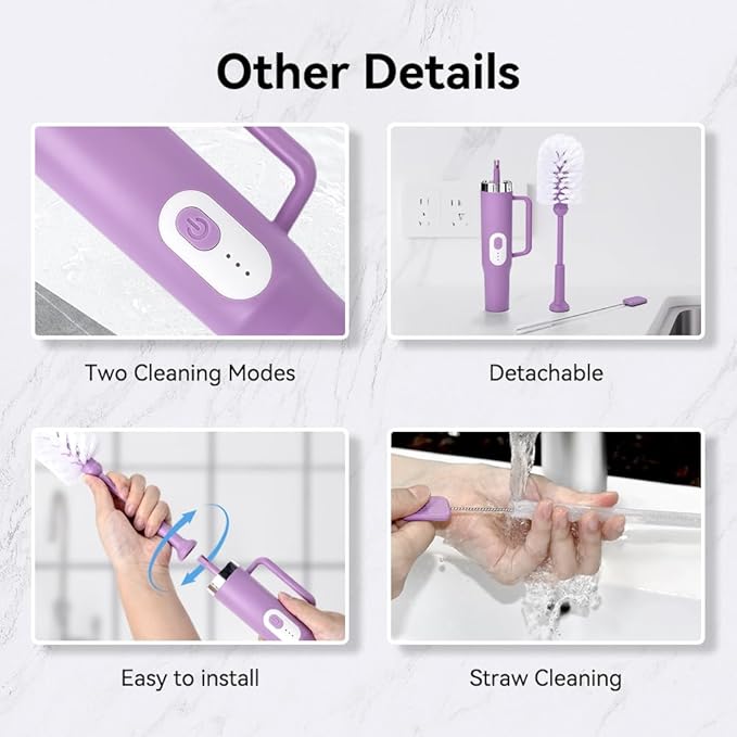 Rechargeable Electric Bottle & Cup Brush, 360° Thorough Cleaning Without Blind Spots, Suitable for Baby Bottles, 64-Ounce Mugs, Straws, Wine Glasses, etc., Easy to Air-Dry and Portable