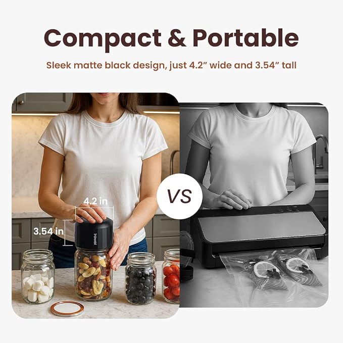 Plateful VacuFresh Electric Mason Jar Vacuum Sealer Kit (10 Lids Included) - For Wide Mouth & Regular Mouth Jars, Cordless, Portable Jar Vacuum Sealer For Food Storage With Lids, Opener, Charger
