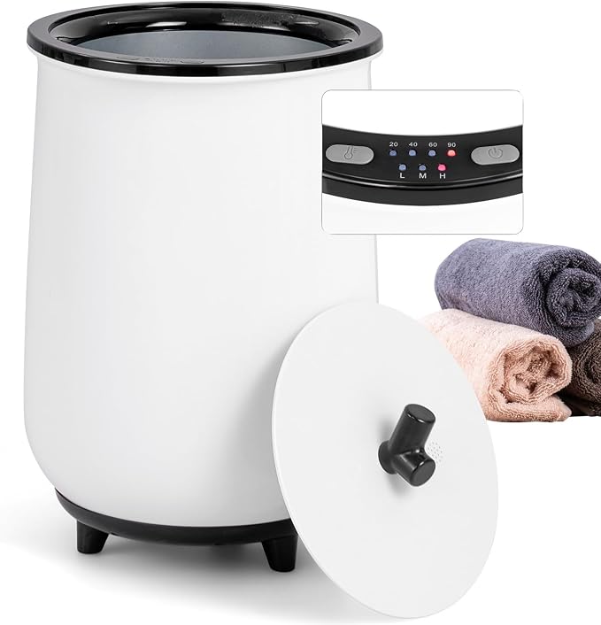 Giantex Towel Warmer Bucket, 23L Large Hot Towel Bucket for Bathroom Spa, Wood Handle, 3 Heating Modes, Adjustable Timer & Auto Shut Off, Fits Up to Two 40" x 70" Oversized Towels, Blankets, Black