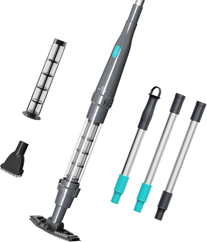 PoolMr Handheld Pool Vacuum for Above Ground Pool & Hot Tub Vacuum, with 2 Brush Heads, 90 Mins Running Time, 13.2 Gallons/Min Powerful Suction, Ideal for Cleaning Debris and Sand Underwater, Black